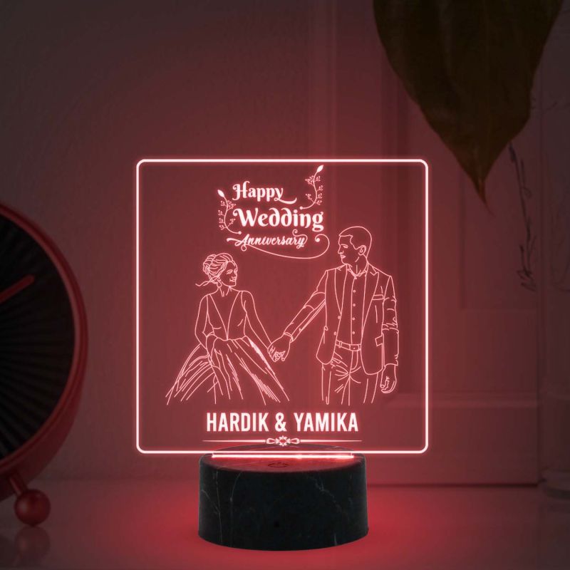 Personalized Happy Wedding Anniversary Night Lamp with Warm White Light Customized with Names Anniversary Gifts for Couple